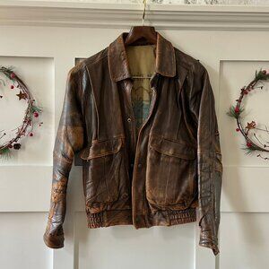 🧥✨ Vintage Leather Jacket | Distressed Aviator Style | Brown | Size 42 ✈